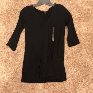 LOFT Black Lacy Sleeve Top